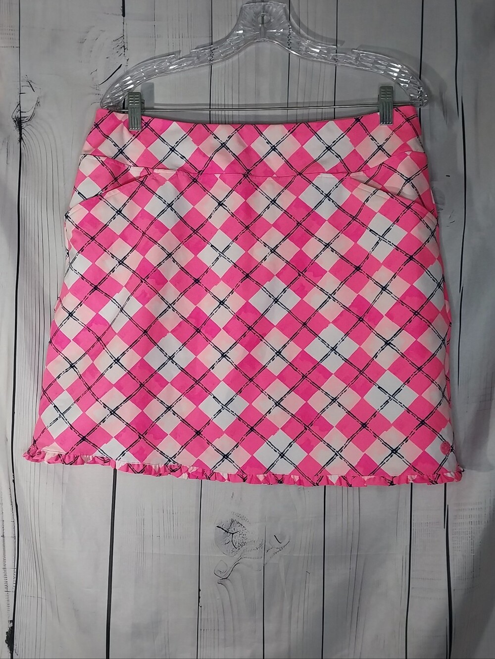 Lilly Pulitzer UPF 50+ Fairway Luxletic Pink Plaid Mini Activewear Preppy Skort